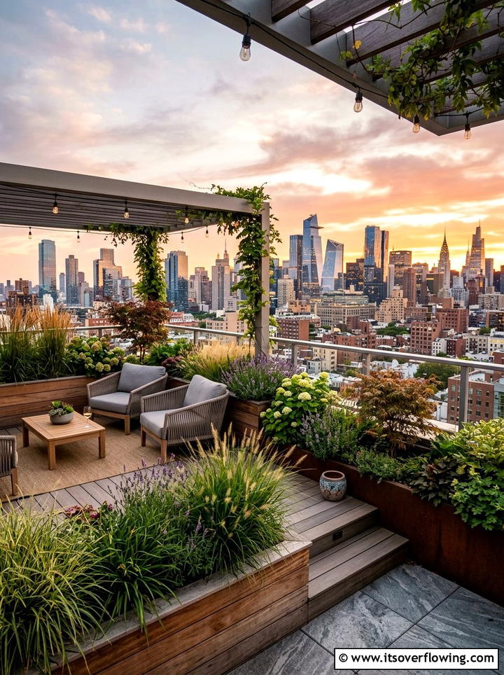 Rooftop garden terrace - 25 creative garden ideas with outdoor party zones