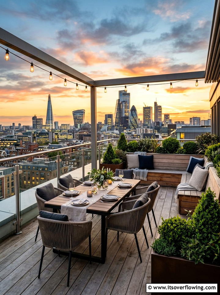 Rooftop terrace seating - 25 creative garden ideas with outdoor dining spaces