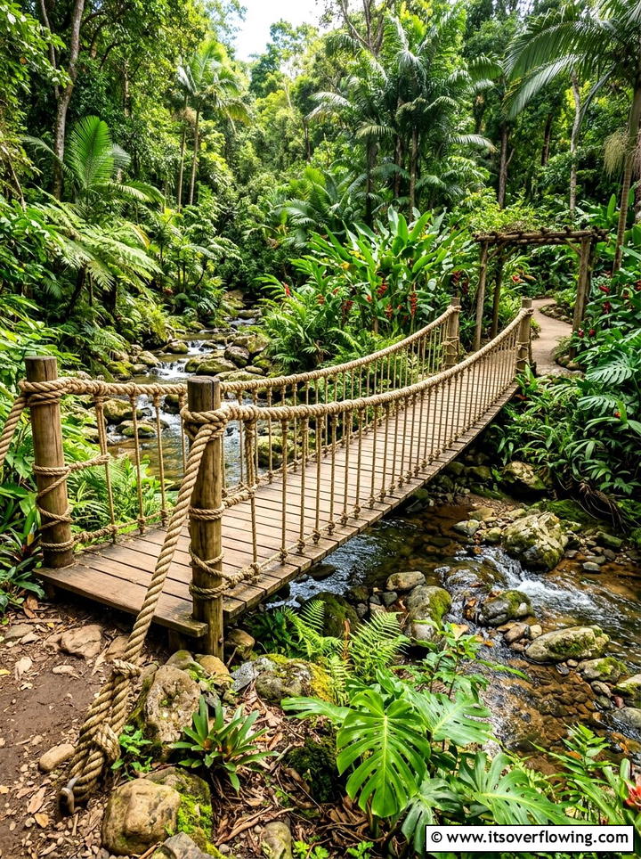 Rope Bridge Walkway - 25 garden decor ideas for tropical gardens
