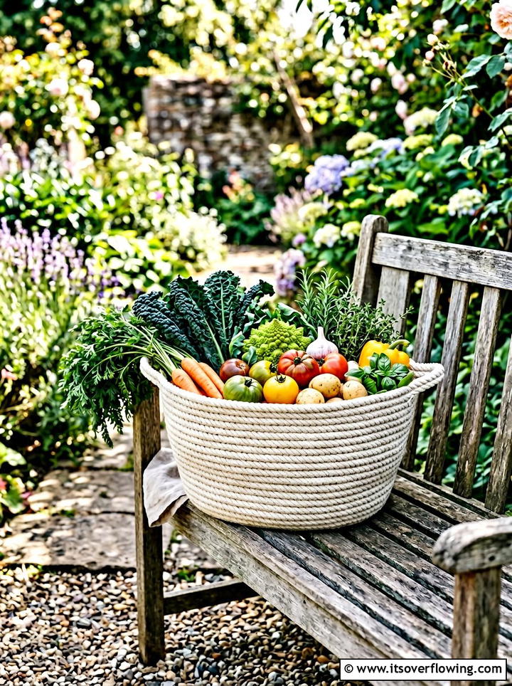 Rope Coiled Basket - 25 upcycled garden ideas with rope