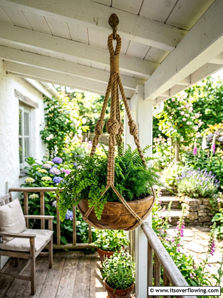 Rope Hanging Planter - 25 upcycled garden ideas with rope