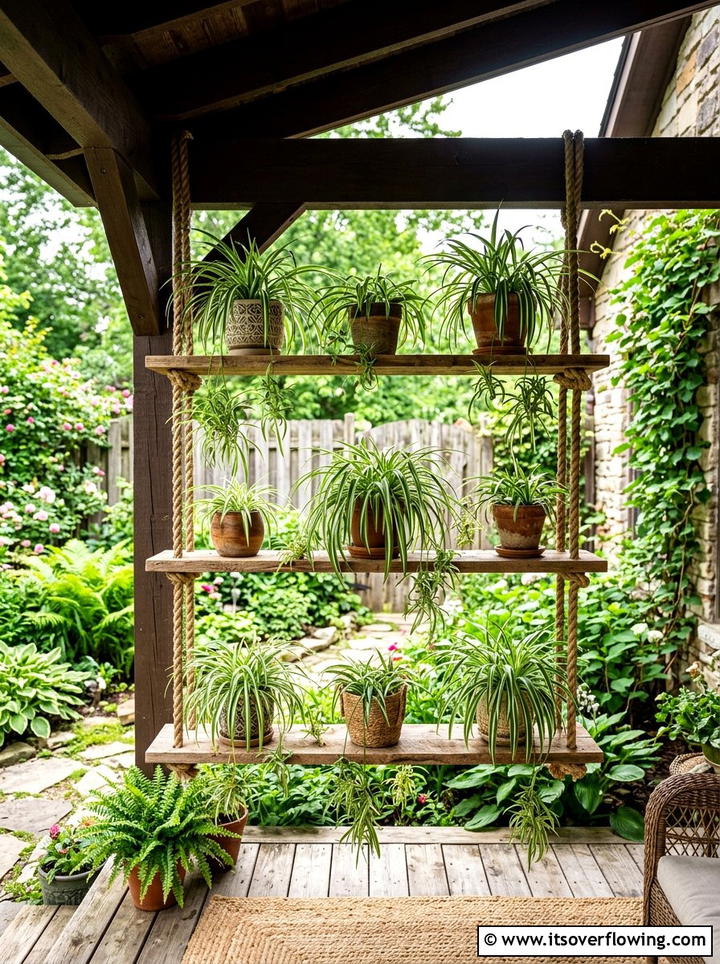 Rope Hanging Shelves - 25 cheap garden ideas with vertical gardens