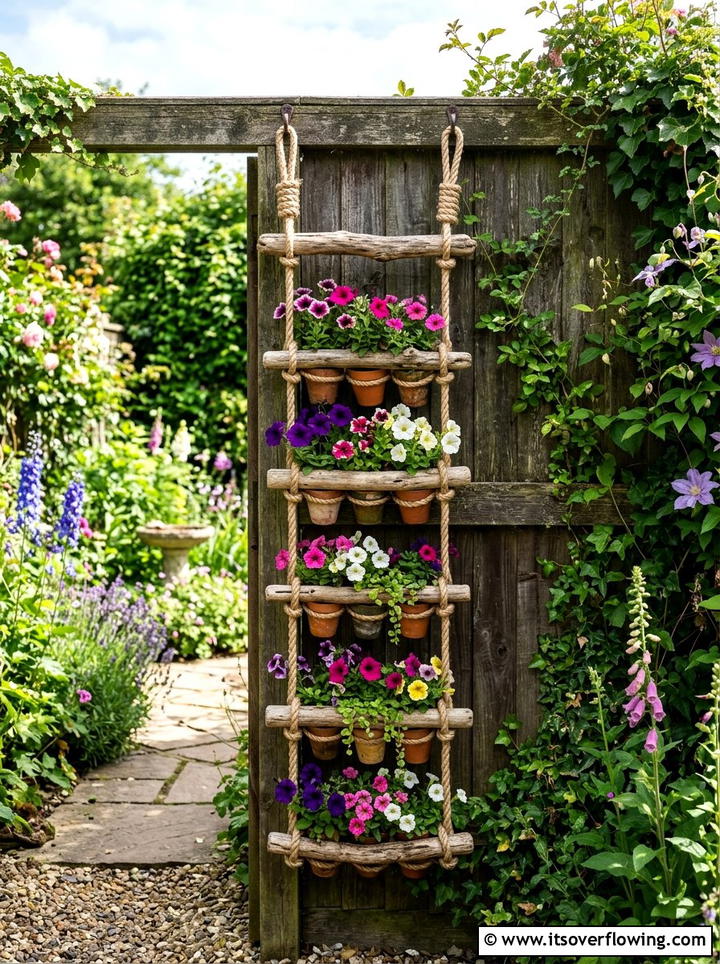 Rope Ladder Planter - 25 upcycled garden ideas with rope