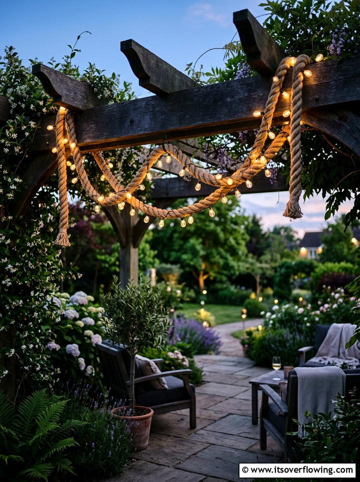 Rope Lighting Fixture - 25 upcycled garden ideas with rope