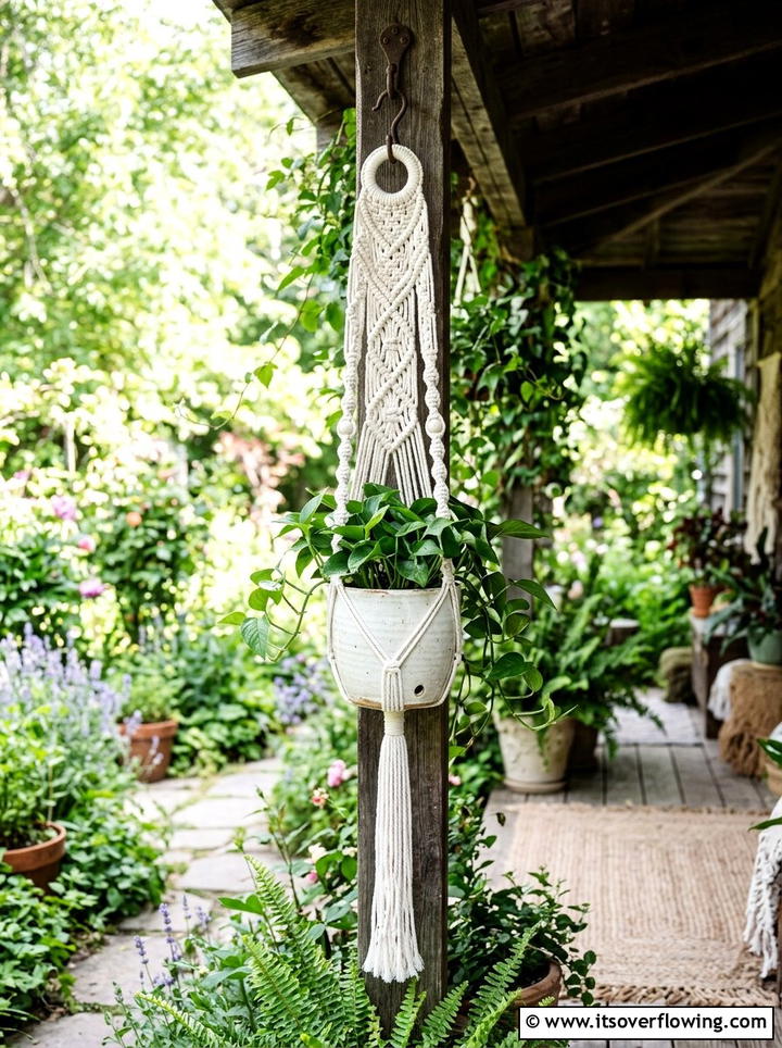 Rope Macrame Hanger - 25 upcycled garden ideas with rope