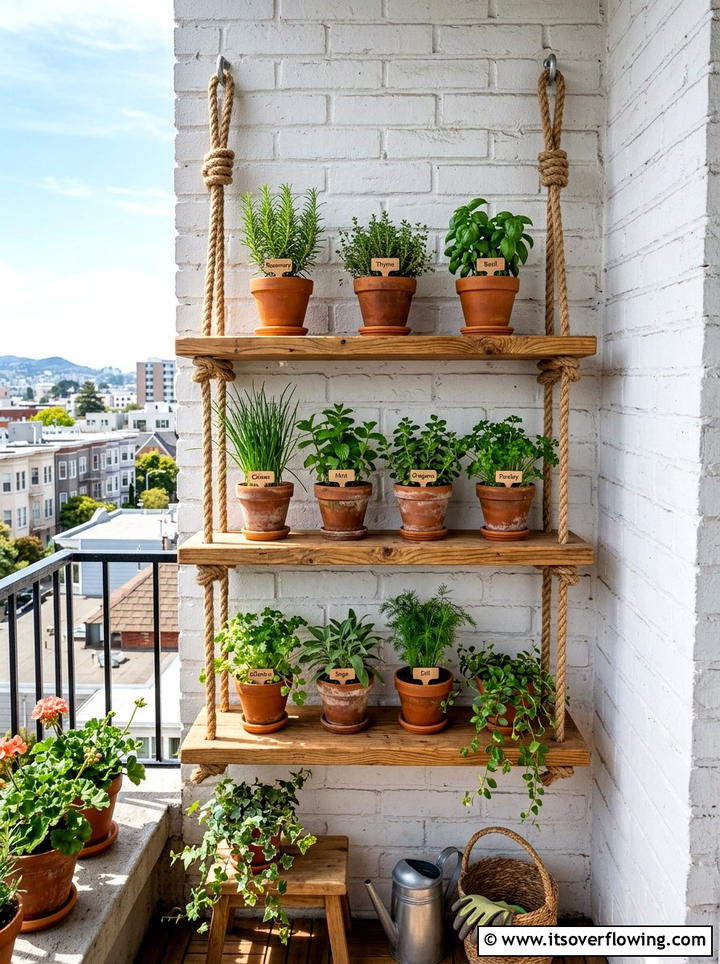 Rope Plant Shelf - 25 upcycled garden ideas with rope