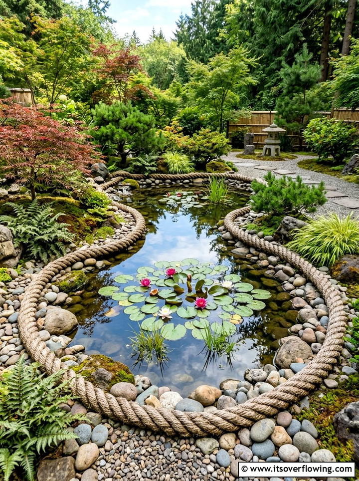 Rope Pond Accent - 25 garden ideas with rope projects