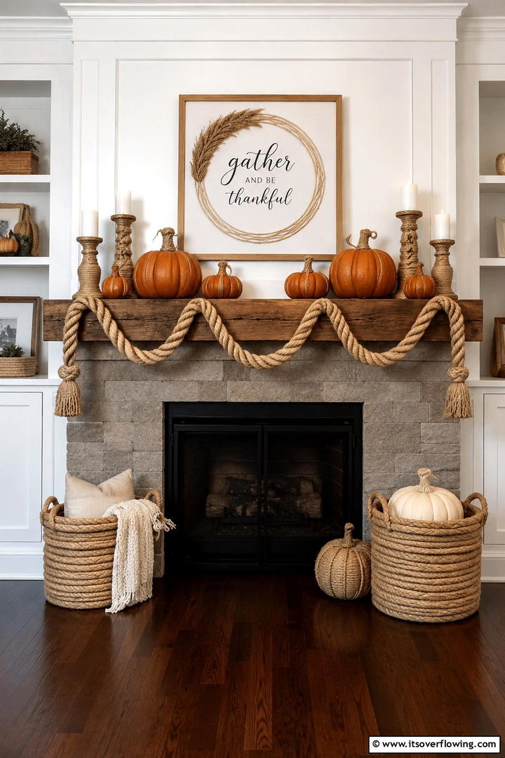 Rope and Jute Texture Display - 50 Fall Fireplace Decor Ideas to Warm Autumn Gatherings