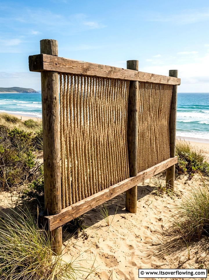Rope and Wood Privacy Screen - 25 upcycled garden ideas with privacy screens