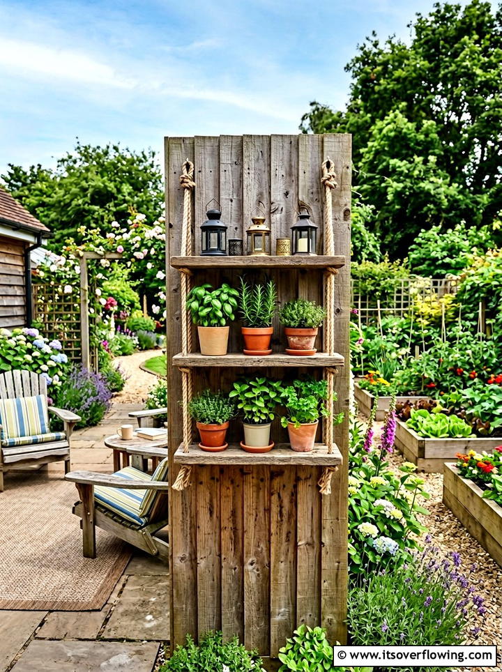 Rope and wood wall shelf - 25 garden decor ideas with wall art