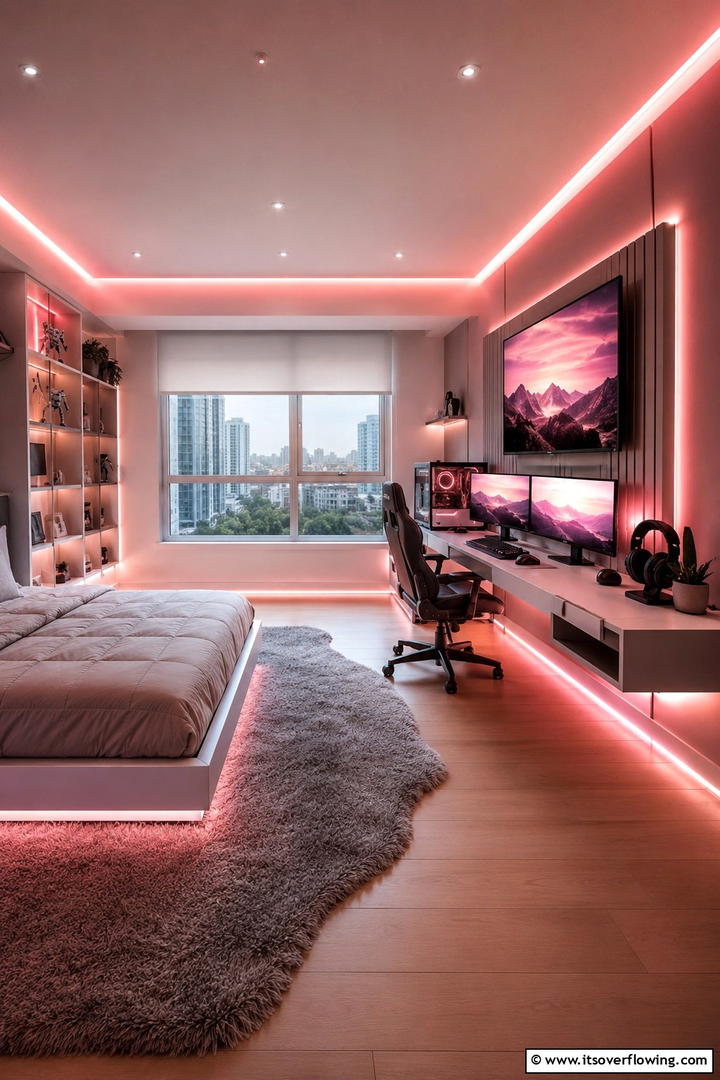 Rose Gold RGB Lighting Ambience - 30 Pink Gaming Setup Ideas for a Vibrant Play Space