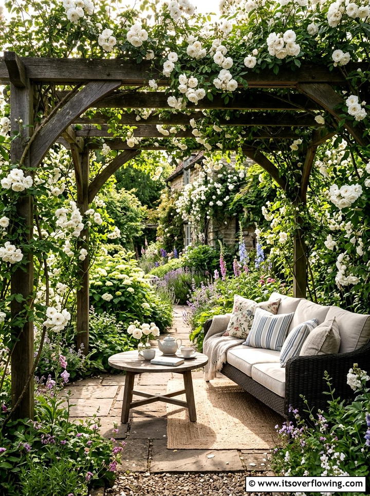 Rose Pergola Seating - 25 garden ideas with roses
