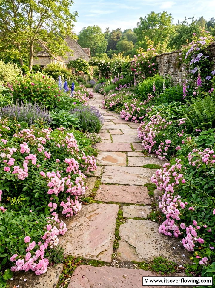 Rose Stone Path - 25 garden ideas with roses