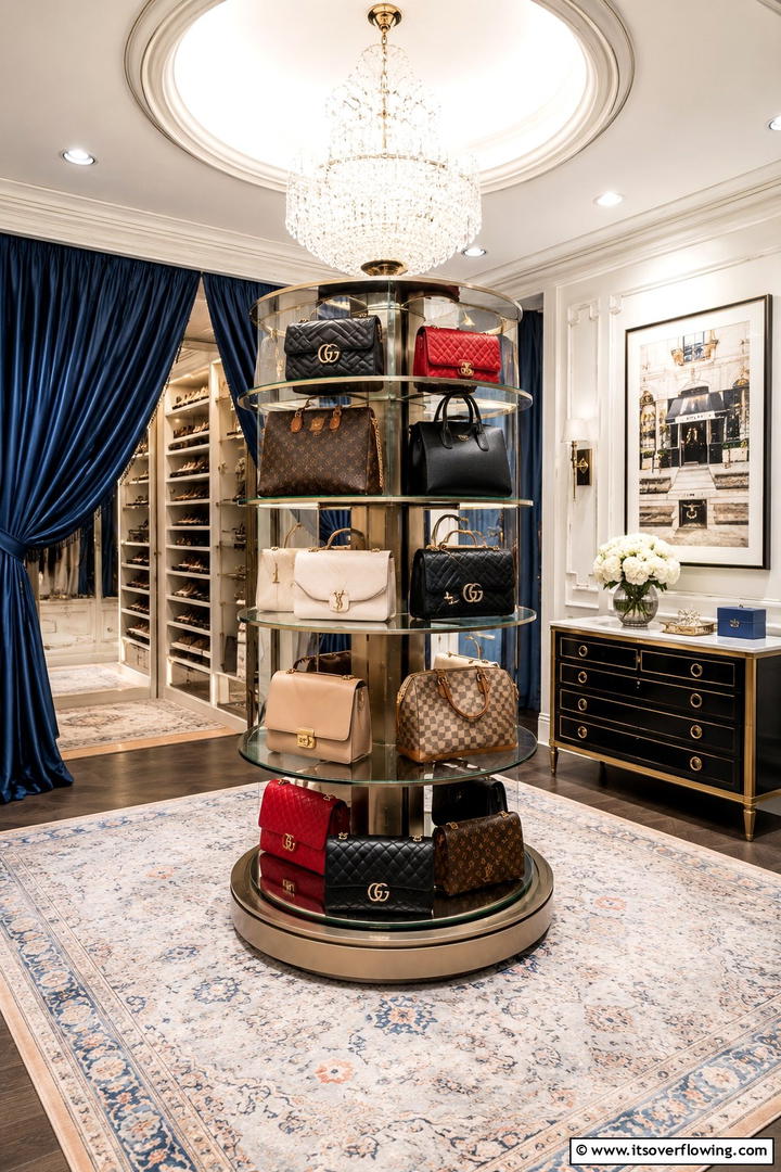 Rotating Purse Carousel - 30 Practical Purse Storage Ideas to Organize Handbags