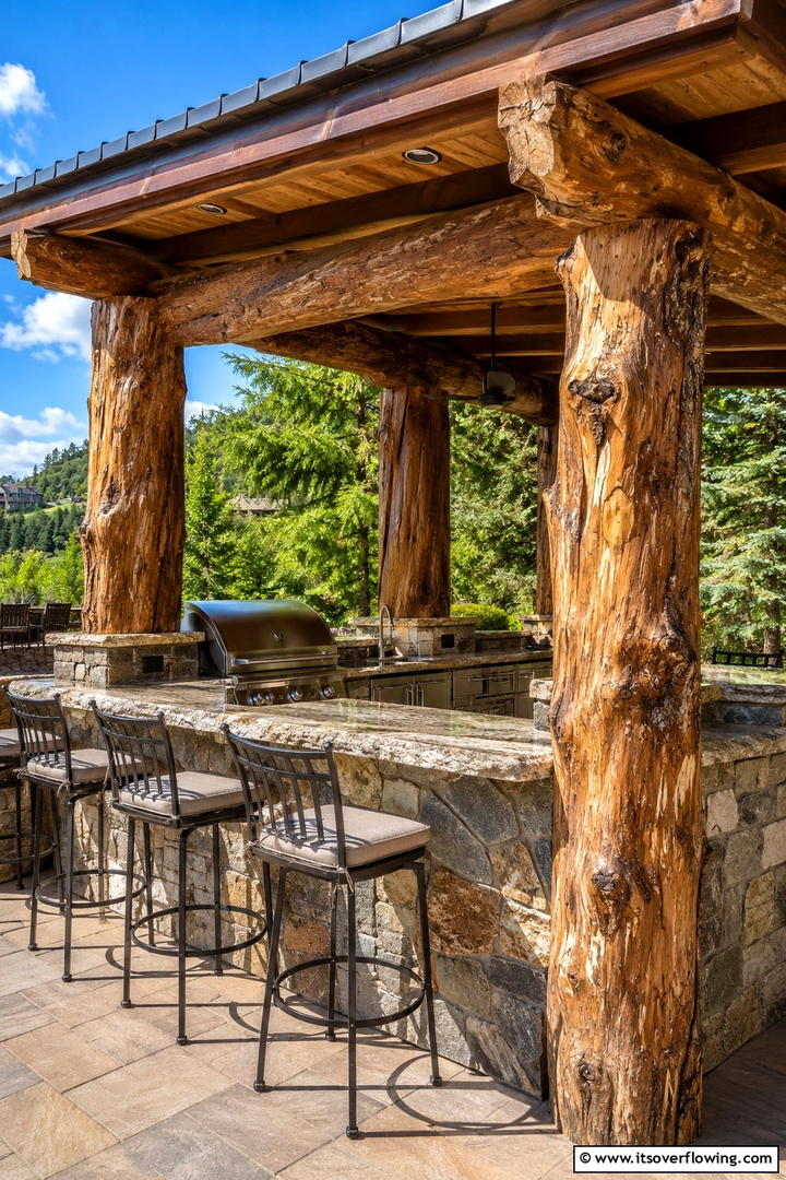 RoughHewn Log Accents - 30 Rustic Outdoor Kitchen Ideas for Al Fresco Dining