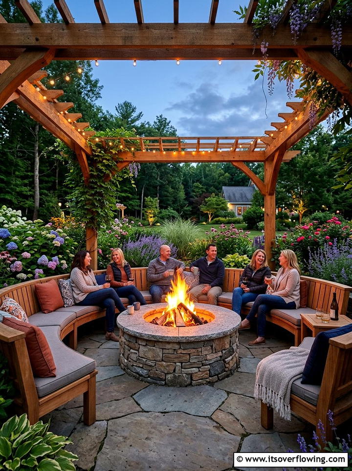 Round Fire Pit Under Pergola - 25 backyard ideas with pergola and fire pit