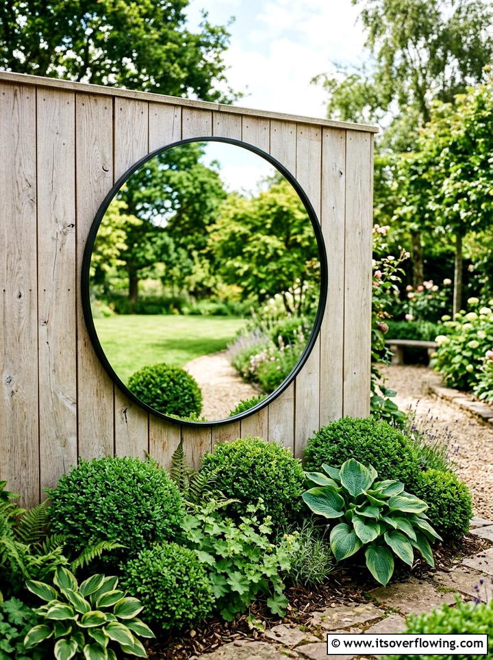 Round Garden Mirror - 25 backyard decorating ideas with mirror accents