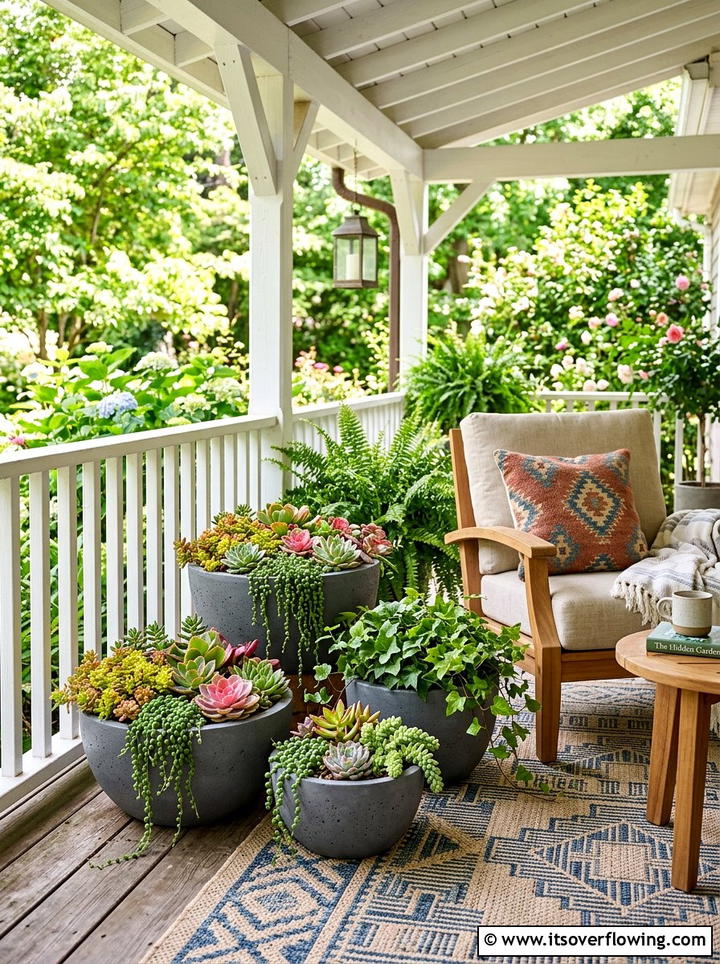 Round Grey Planter Bowls - 25 front porch ideas with concrete planters