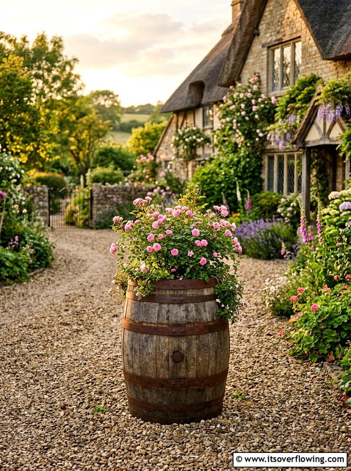 Round barrel planter - 25 garden ideas with planters