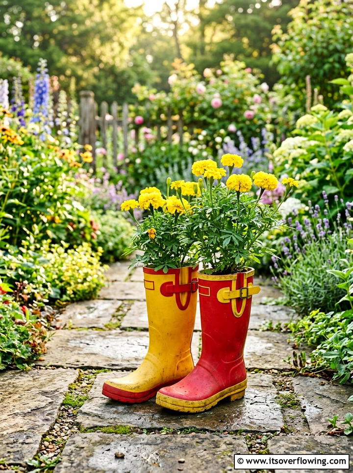 Rubber Boot Flower Pot - 25 reusing old things ideas for yard art