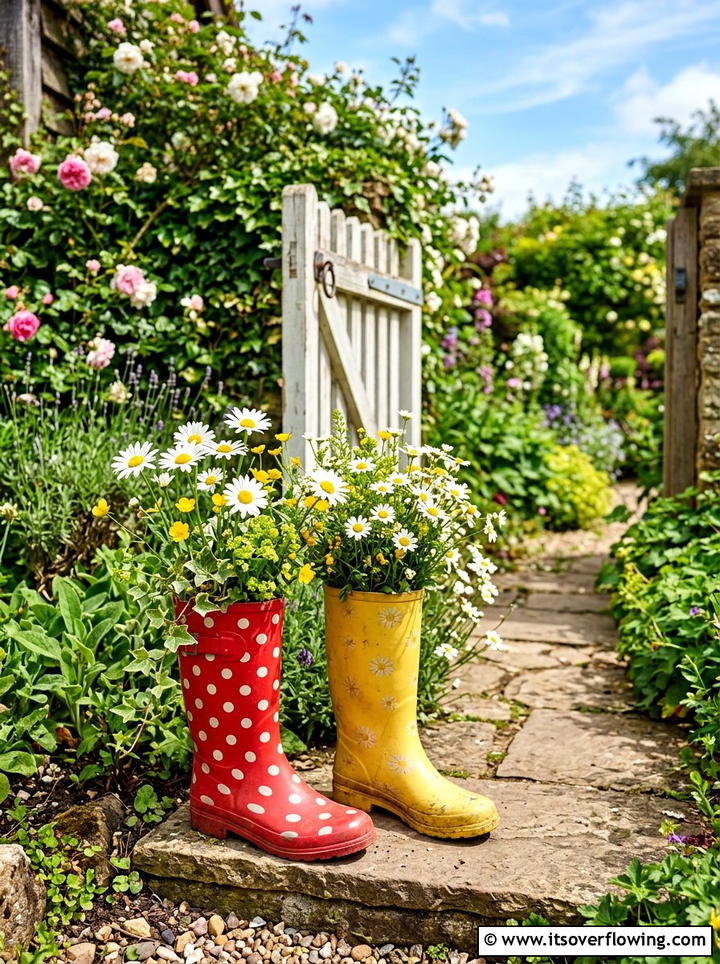Rubber Boot Planter - 25 recycled garden ideas with pallet wall garden