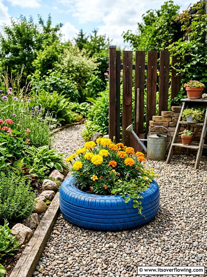 Rubber Tire Flower Planter - 25 upcycled garden ideas for urban gardens