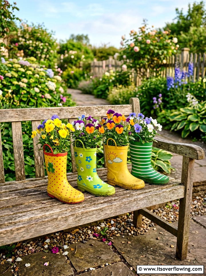 Rubber boot planter - 25 reusing old things ideas for garden