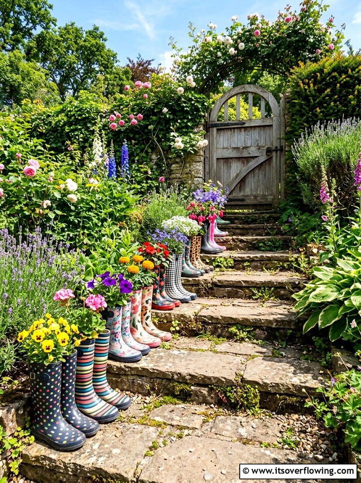 Rubber boot planter - 25 upcycled garden ideas for sunny spaces