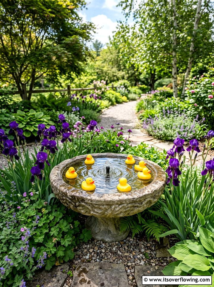 Rubber duck water feature - 25 recycled garden ideas with old toys