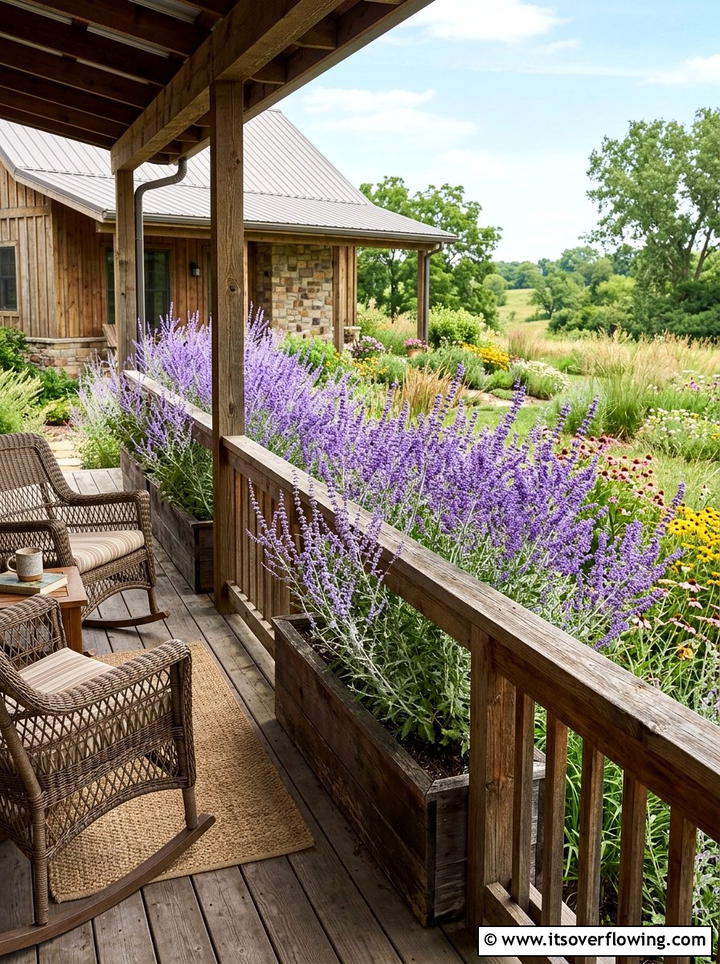 Russian Sage Along Porch Railings - 25 front porch ideas with drought tolerant plants