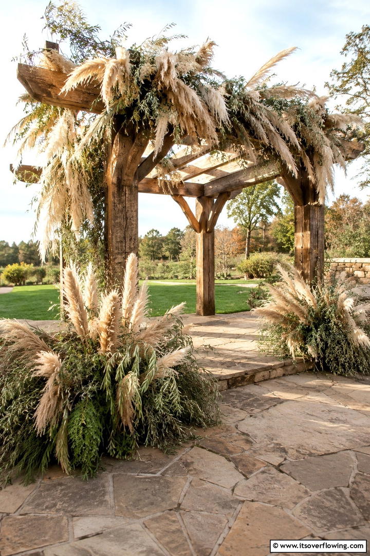 Rustic Arbors Adorned with Pampas - 30 Pampas Grass Wedding Decor Ideas for Boho Chic Vibes