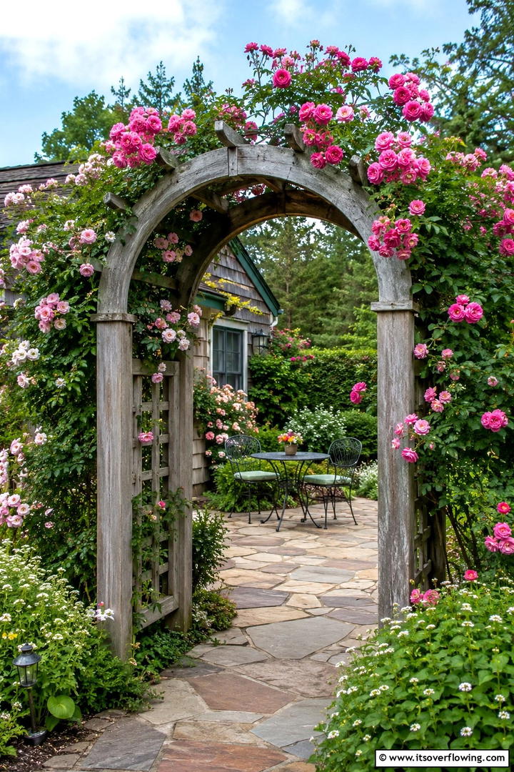 Rustic Arched Trellis - 30 Rustic Patio Ideas for a Charming Outdoor Relaxation Spot