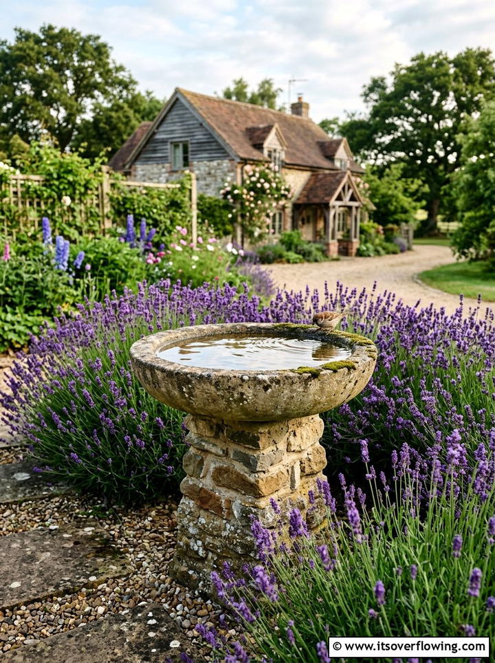 Rustic Bird Bath - 25 garden decor ideas with farmhouse accents