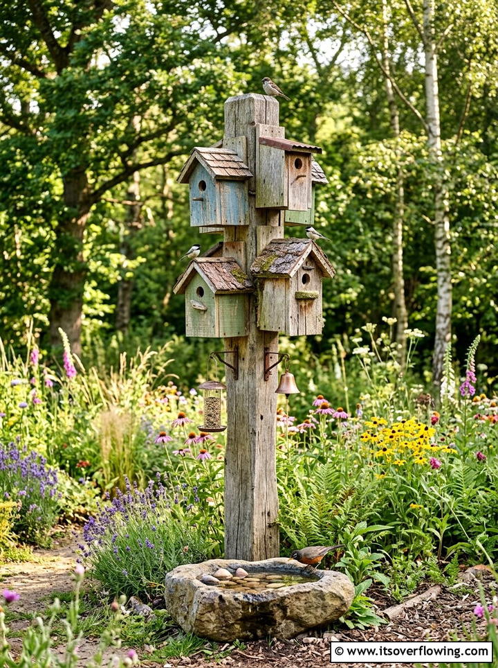 Rustic Birdhouse Station - 25 backyard ideas with rustic style