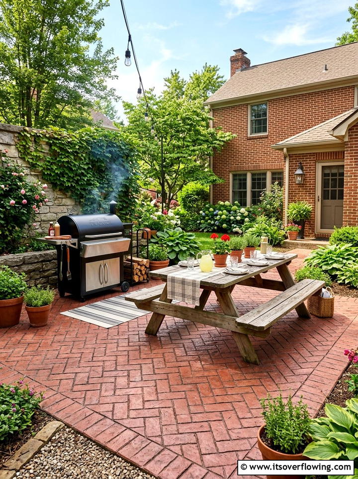 Rustic Brick Patio - 25 backyard ideas with stamped concrete