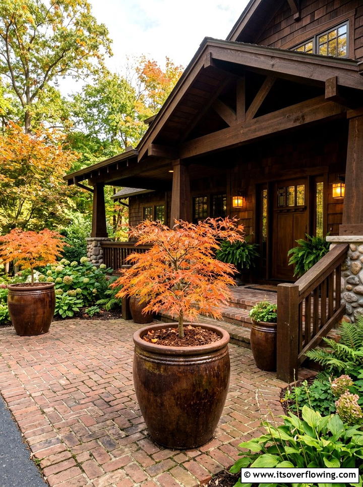 Rustic Brown Glazed Planters - 25 front porch ideas with ceramic pots