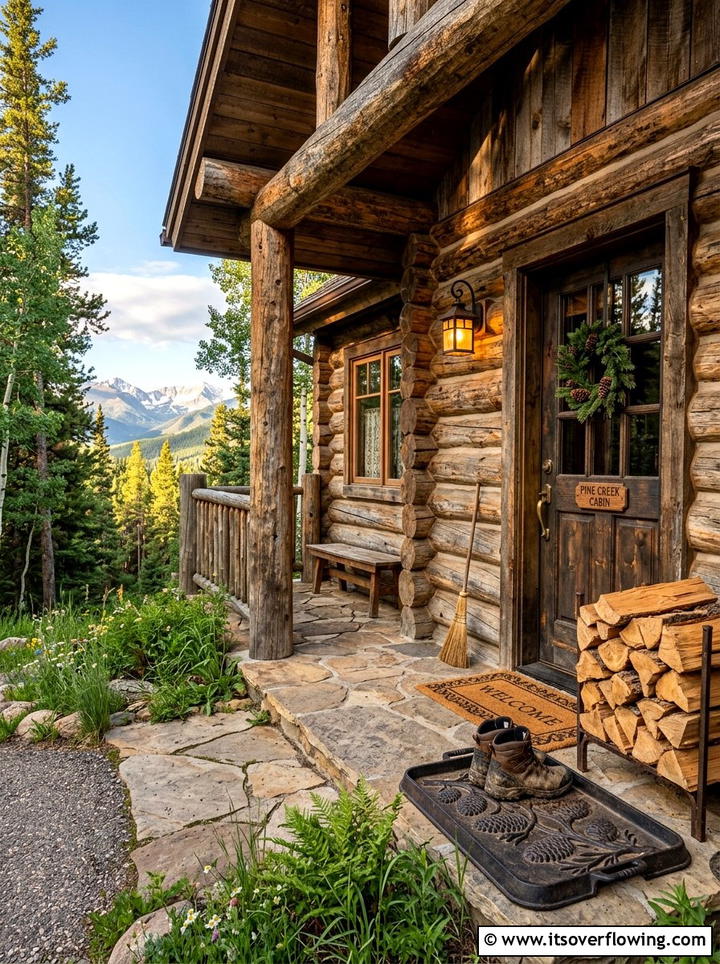 Rustic Cabin Entry - 25 front porch ideas with boot tray