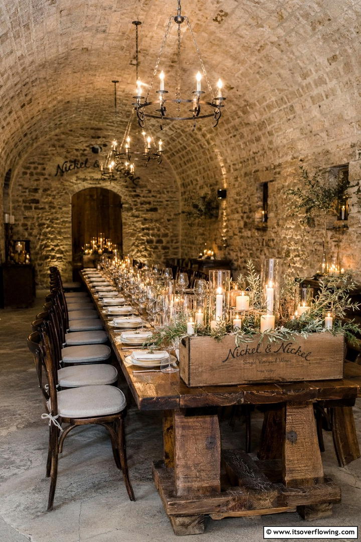 Rustic Candle Lit Arrangement in a Wine Crate - 30 Rustic Wedding Centerpieces for a Charming Celebration