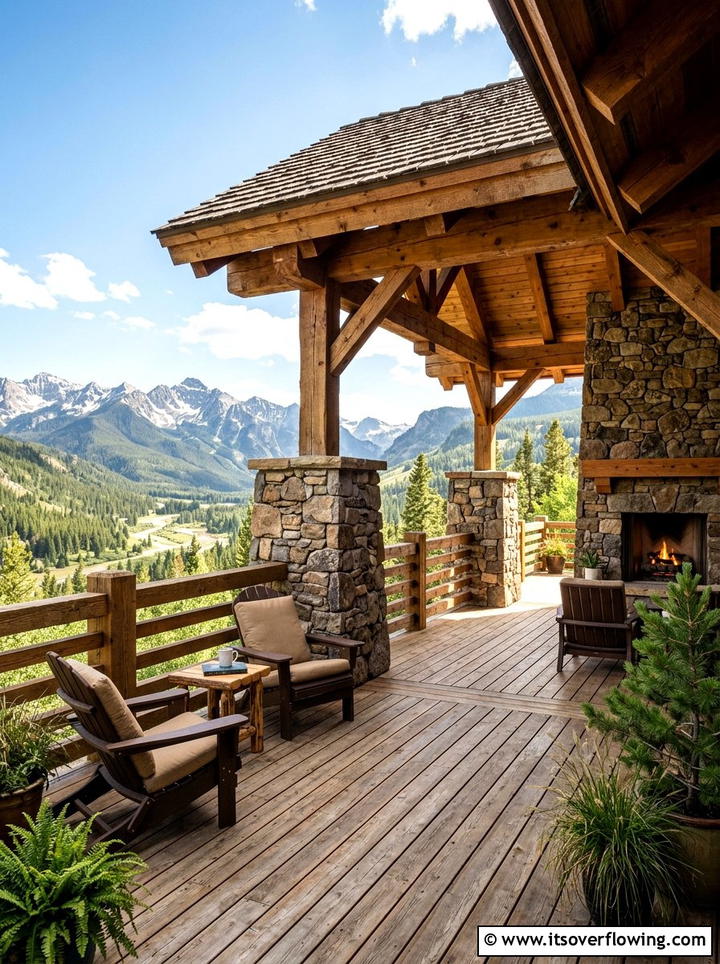 Rustic Cedar Deck With Stone Accents - 25 backyard ideas with deck