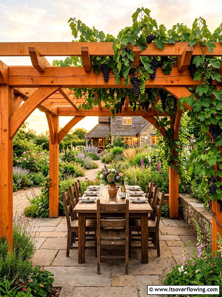 Rustic Cedar Pergola With Grapevines - 25 garden design ideas with pergola and vines