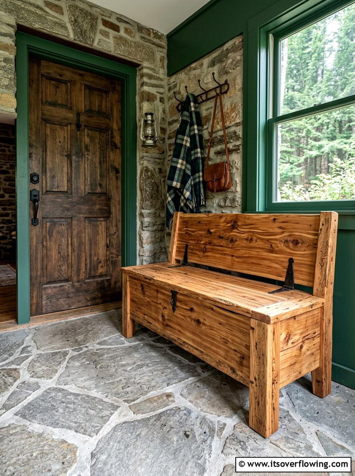 Rustic Cedar Storage Bench - 25 front porch ideas with storage bench