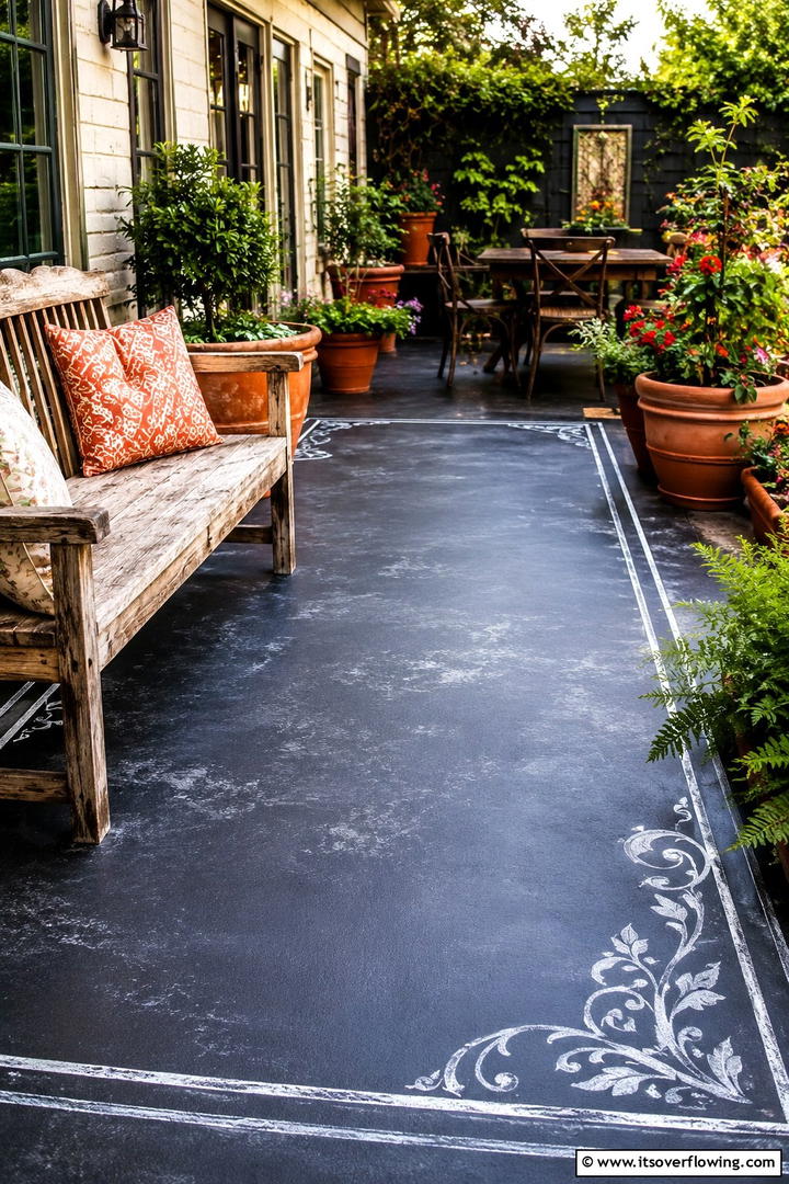 Rustic Chalkboard Effects - 30 Painted Concrete Patio Ideas for Colorful Outdoor Floors