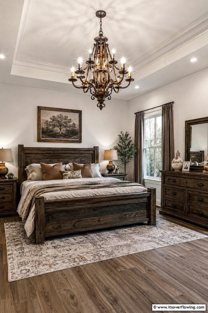 Rustic Chandelier Elegance - 30 Shabby Chic Bedroom Ideas for Vintage-Inspired Spaces