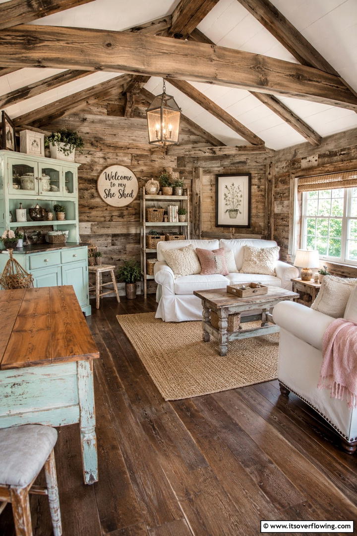 Rustic Charm Hideaway - 30 She Shed Interior Ideas for Personalized Retreats