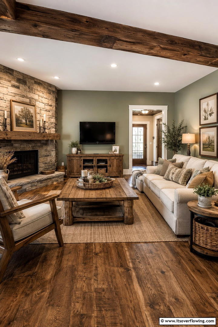 Rustic Charm with Earthy Accents - 30 Rustic Sage Green Living Room Ideas for Earthy Elegance
