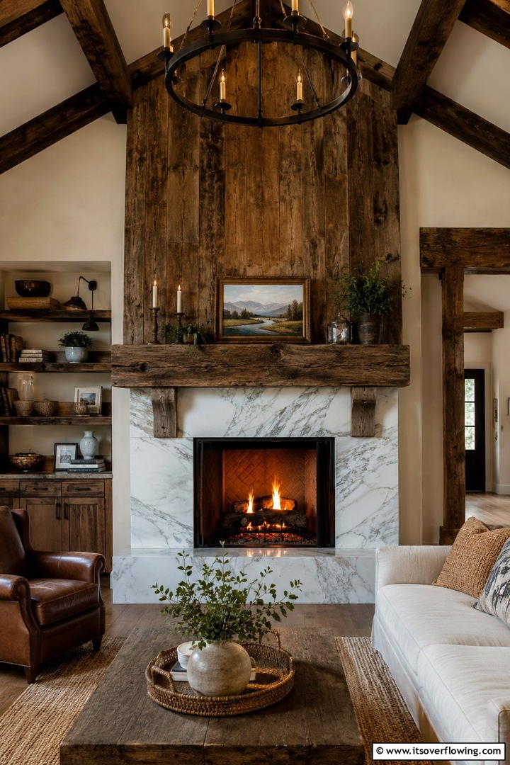 Rustic Charm with Marble - 25 Elegant Marble Fireplace Ideas for a Luxurious Look