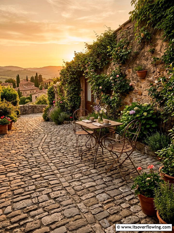 Rustic Cobblestone Patio - 25 backyard ideas with pavers