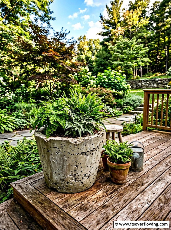 Rustic Concrete Planter Wooden Deck - 25 garden decor ideas with concrete planters