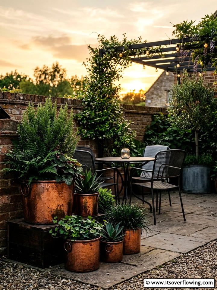 Rustic Copper Painted Pots - 25 garden ideas with painted pots