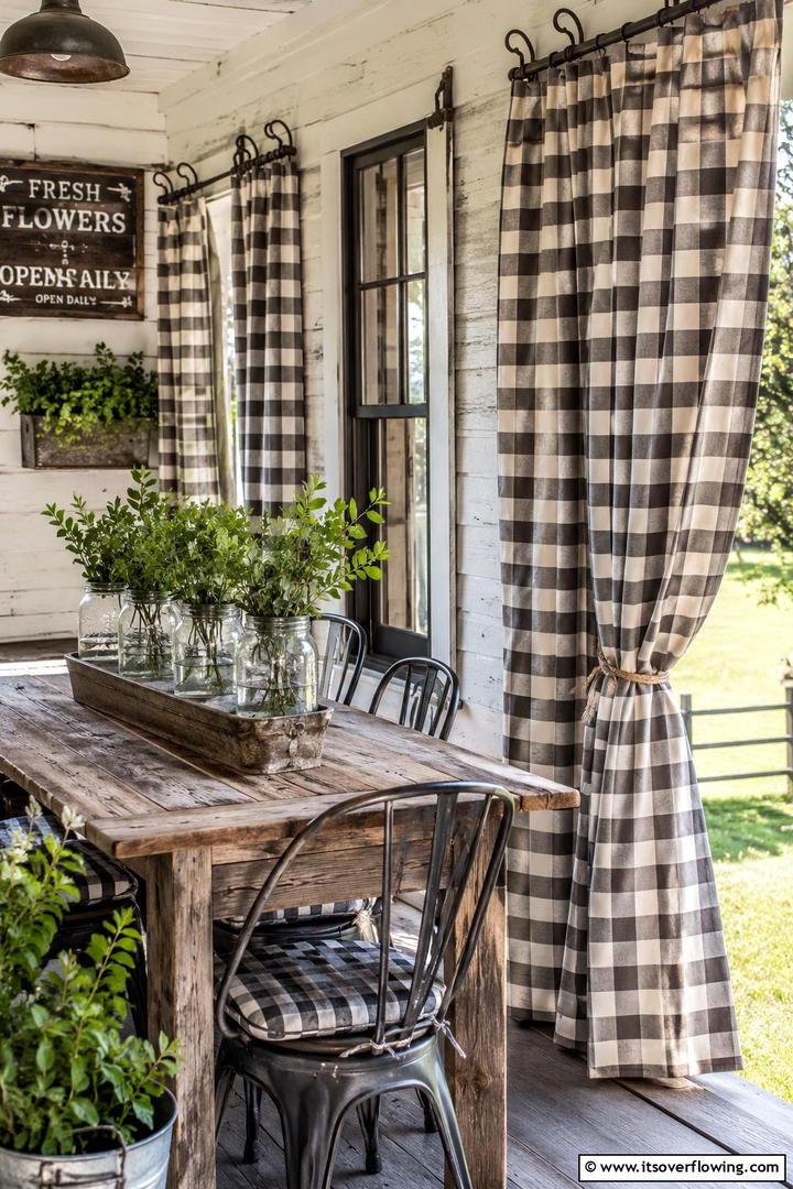 Rustic Farmhouse Charm - 30 Patio Curtain Ideas to Enhance Outdoor Privacy & Style